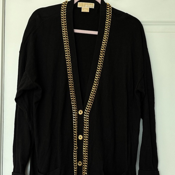 Michael Kors Sweaters - Michael Kors Black Cardigan with Gold Chain Trim – Size 2x